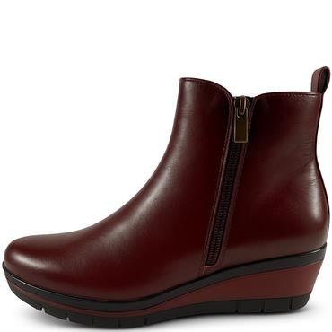 SUSST WOMENS WEDGE ZIP ANKLE BOOT - BURGUNDY